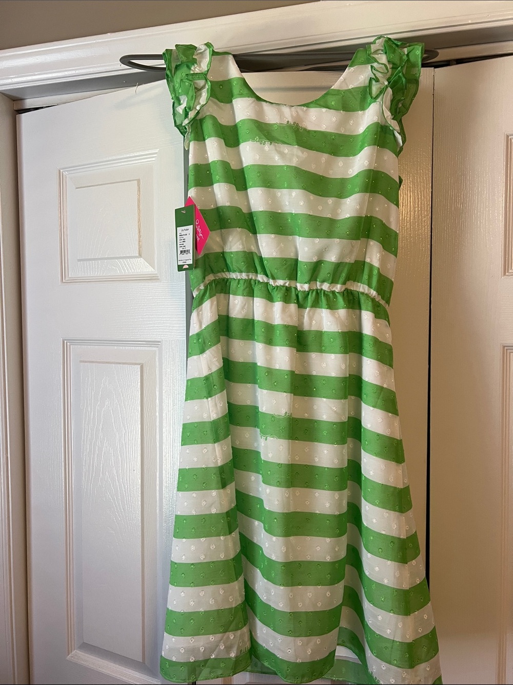 Lilly Pulitzer Green & White Striped Ruffle-Sleeve Dress